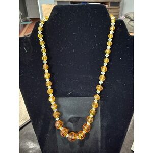 Vintage Amber Crystal Faceted Beaded Necklace Elegant Clasp